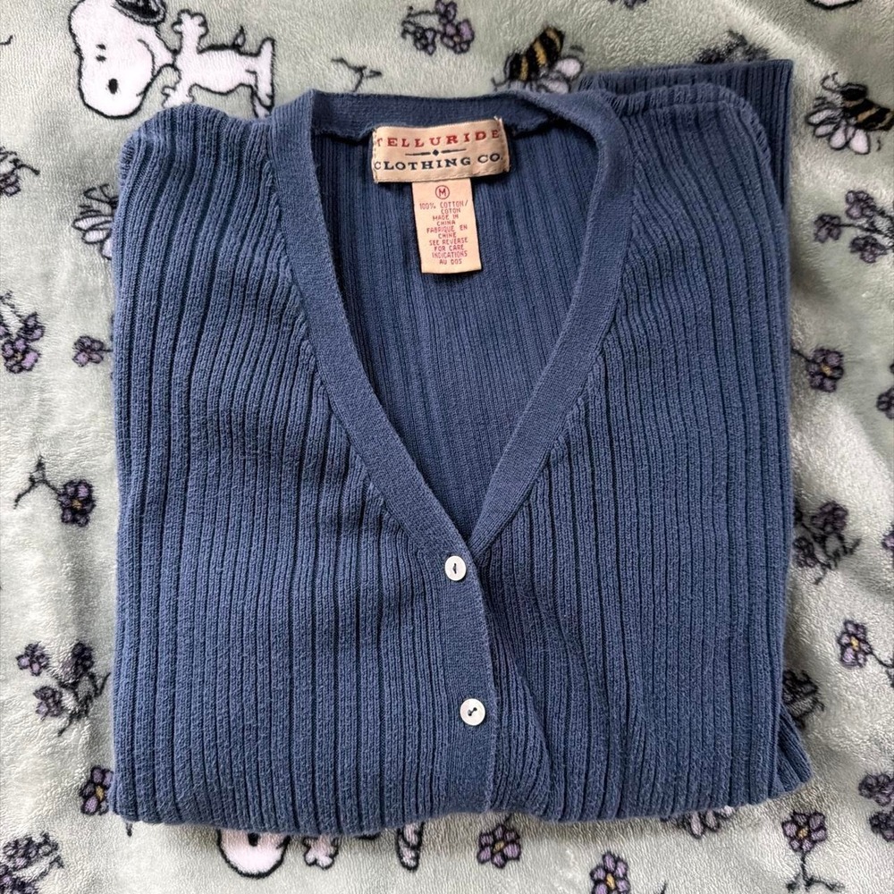 Telluride Clothing Co. Dark Blue Ribbed Cotton Cardigan, Size M